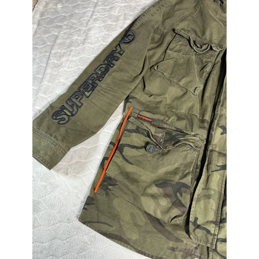 Superdry Rookie Edition Mens Camo Military Field Jacket Green Orange Hooded M